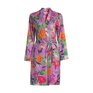 JOHNNY WAS GOZA PURPLE FLOWER SLEEP ROBE LOUNGE WEAR NEW